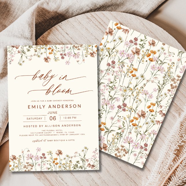 Convite Bebê de flor selvagem no Bloom Chá de fraldas Terr (Criador carregado)
