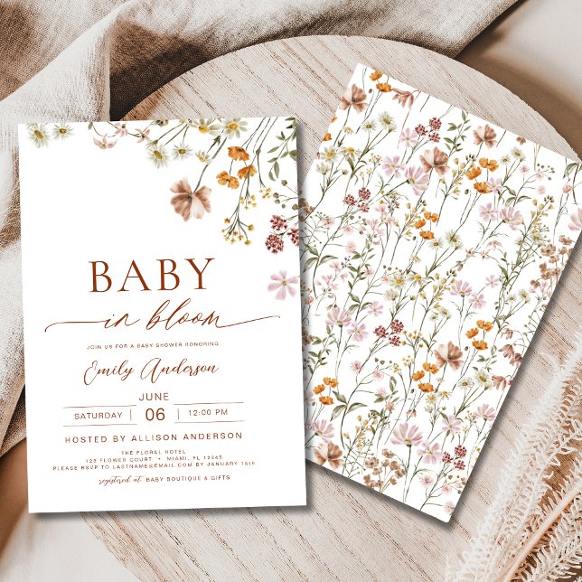 Convite Bebê de flor selvagem no Bloom Chá de fraldas Terr (Criador carregado)