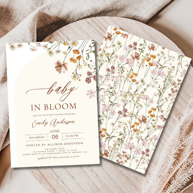 Convite Bebê de flor selvagem no Bloom Chá de fraldas Terr (Criador carregado)