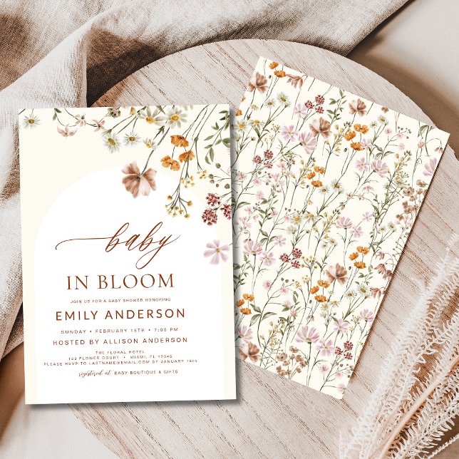 Convite Bebê de flor selvagem no Bloom Chá de fraldas Terr (Criador carregado)