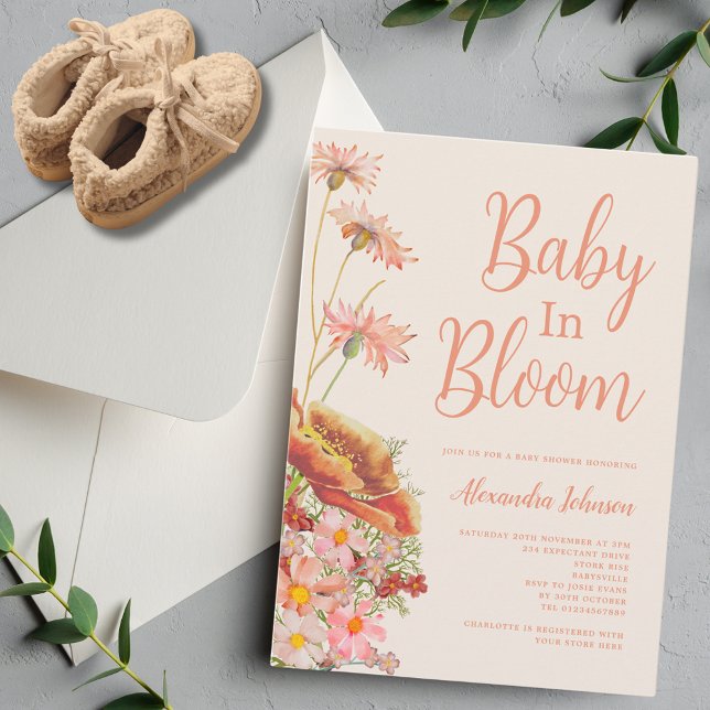 Convite Bebê de flor selvagem no Chá de fraldas de queda d (Wildflower fall gender neutral baby shower invitation )