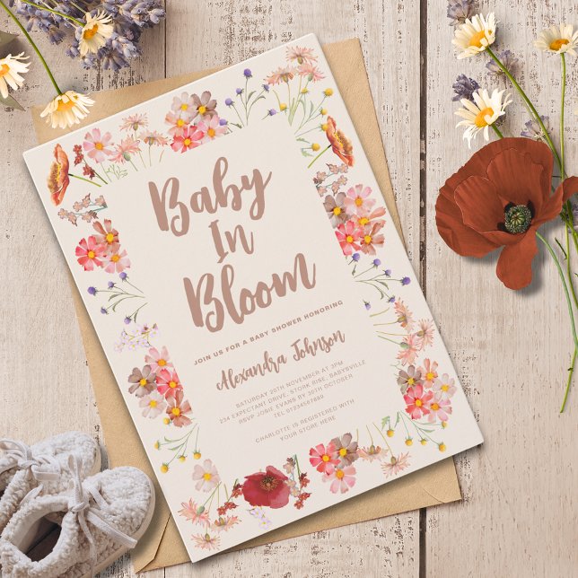 Convite Bebê de flor selvagem no Chá de fraldas de queda d (Wildflower baby in bloom fall gender neutral baby shower invitation )