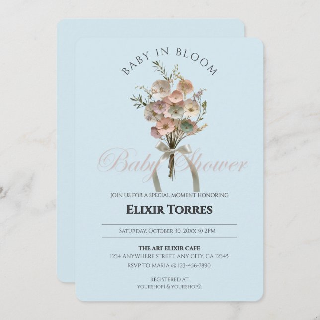 Convite Bebê de Flor Selvagem Preso no Chá de fraldas Bloo (Frente/Verso)