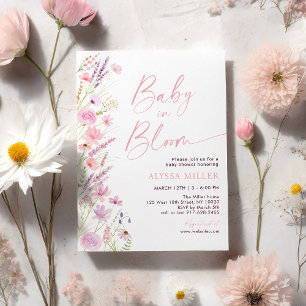 Convite Bebê de flor selvagem rosa no Chá de fraldas de sa