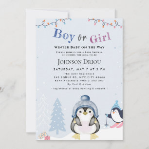 Convite Bebê de Inverno a Caminho Chuvada de Bebê Pinguim