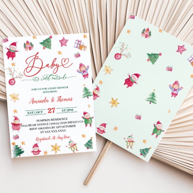 Convite Bebê de inverno É Chá de fraldas de Aquarela Fria (Criador carregado)