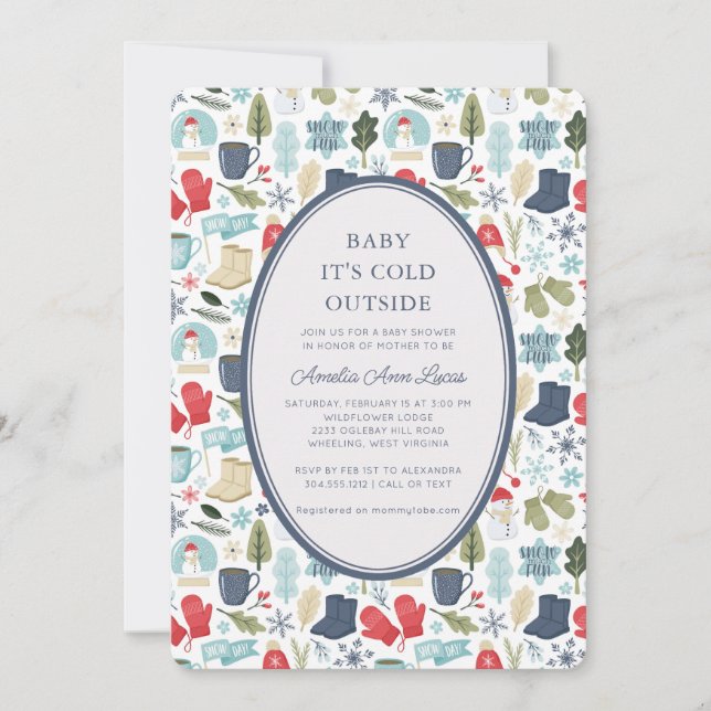 Convite Bebê de inverno É Frio Fora do Chá de fraldas (Frente)