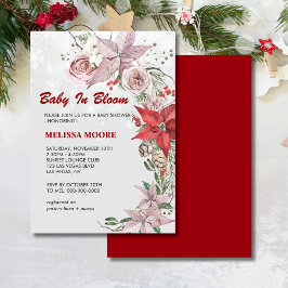 Convite Bebê de inverno na poinsettia vermelha floral cor-
