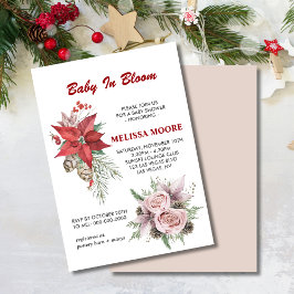 Convite Bebê de inverno na poinsettia vermelha floral cor-