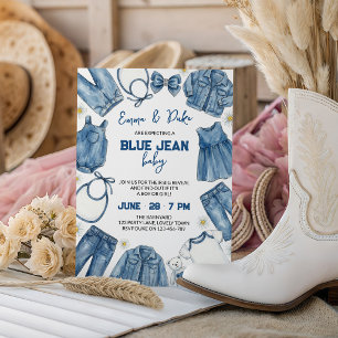 Convite Bebê de Jeans Azul Revelação de Gênero Country Cas