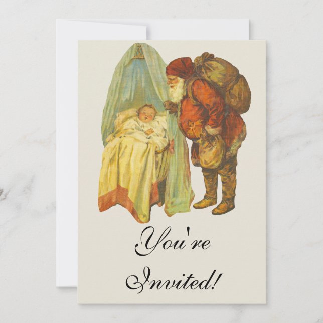 Convite Bebê de Natal Papai Noel Vintage (Frente)