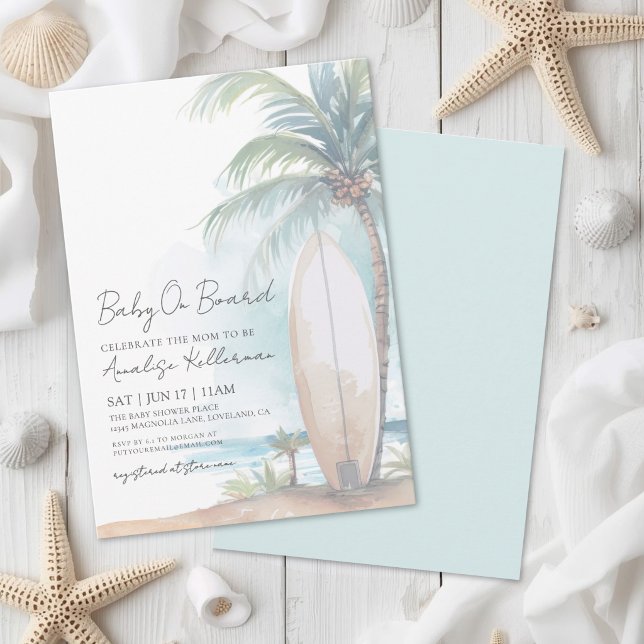Convite Bebê de Surfe na Praia a Bordo Chás de Bebê de Ver (Beach Surf Baby On Board Summer Baby Shower Invitation)