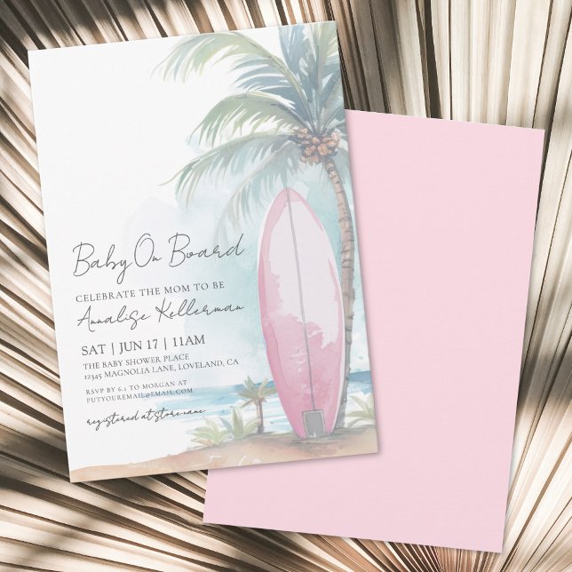 Convite Bebê de Surfe na Praia a Bordo Chuveiro de Bebê de (Beach Surfboard Baby On Board Summer Baby Shower Invitation)