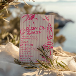 Convite Bebê Desenhado a Bordo Surf Verão Menina Chá de Be