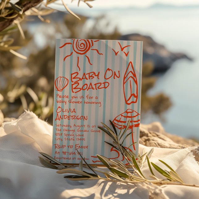 Convite Bebê Desenhado À Mão No Chá de fraldas Surf De Ver (Criador carregado)