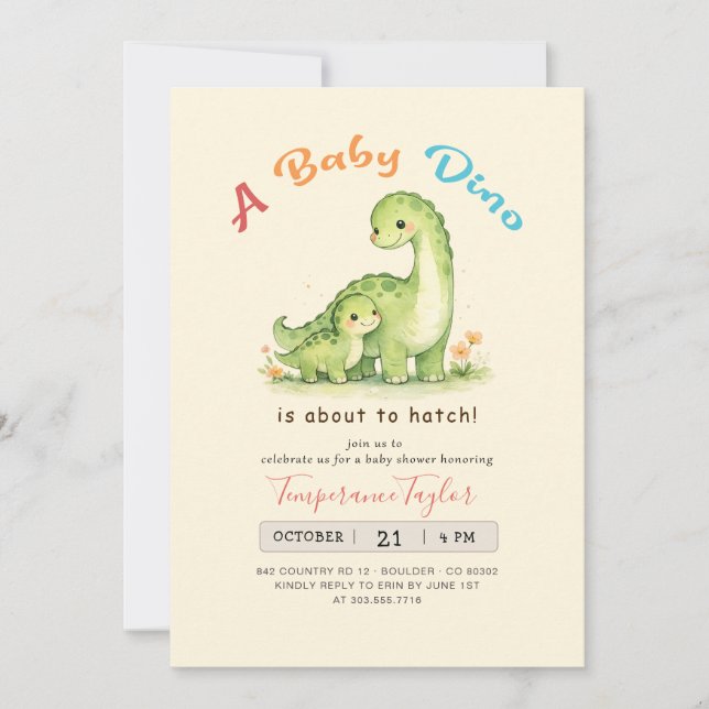 Convite Bebê Dino Pronto para Chocar Chá de Bebê de Dinoss (Frente)