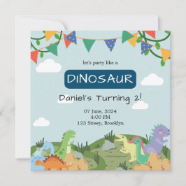 Convite Bebê Dinossauro Céu Azul Aniversário