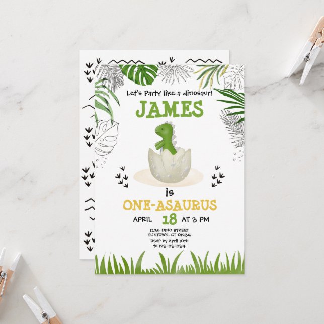 Convite Bebê Dinossauro Qualquer Idade Aniversário (Frente/Verso In Situ)