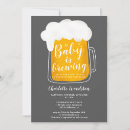 Convite Bebê divertido preparando cerveja pinta cinza escu