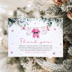 Convite Bebê do Papai Noel Rosa Chuveiro de Bebê Obrigado