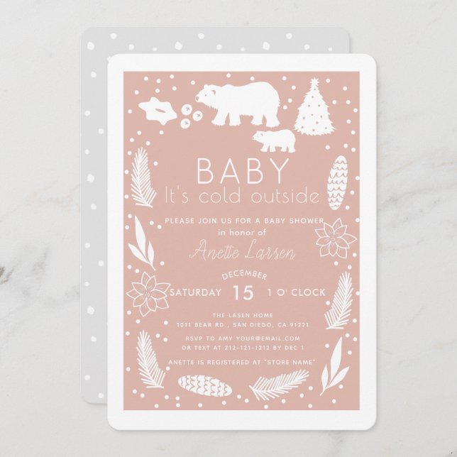 Convite Bebê do Urso Polar É Frio Fora do Chá de fraldas R (Frente/Verso)