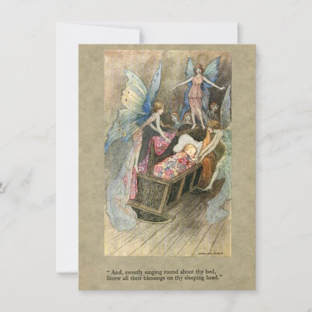 Convite Bebê dormindo com fadas para chá de fraldas (Frente)