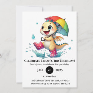 Convite Bebê Dragão Cheio no Aniversário da Chuva