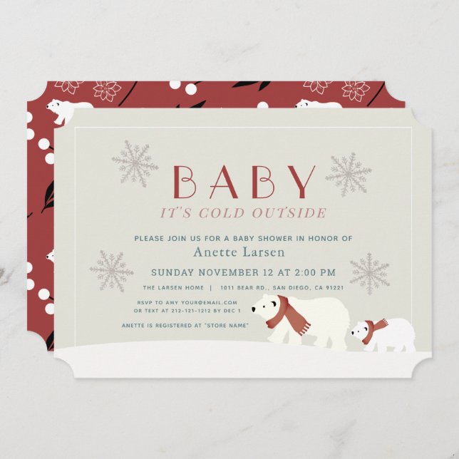 Convite Bebê É Frio Fora De Ursos Polares Chá (Frente/Verso)