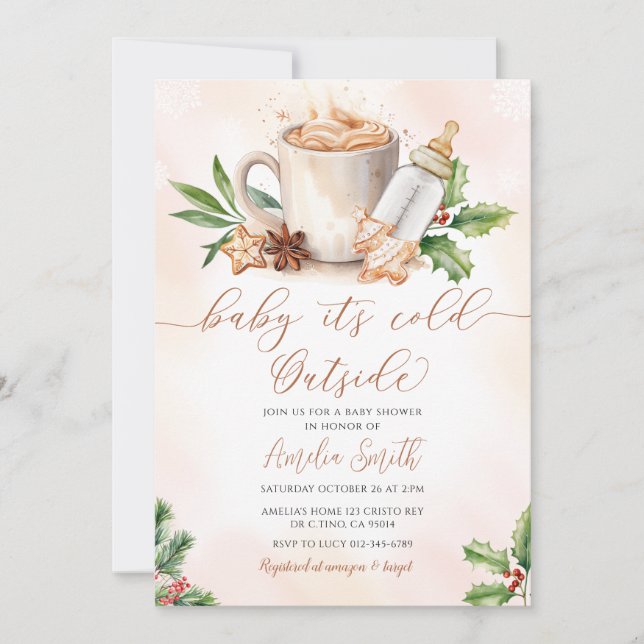 Convite Bebê É Frio Fora do Chá de fraldas Cozy Winter (Frente)