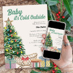 Convite Bebê é frio fora do Chá de fraldas da Vintagem<br><div class="desc">Natais vintages, convite para chás de fraldas, escrito com "Baby it's Fold Outside". Esta design de aquarela apresenta uma árvore de natal, berço e presentes iluminados com tipografia retrô em uma paleta de cores neutra em termos de gênero. Whimsical, peculiar e perfeito para o feriado festivo. Procure na minha coleção...</div>