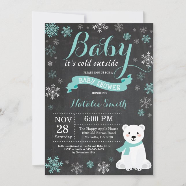 Convite Bebê É Frio Fora Do Chá de fraldas De Aqua Do Urso (Frente)
