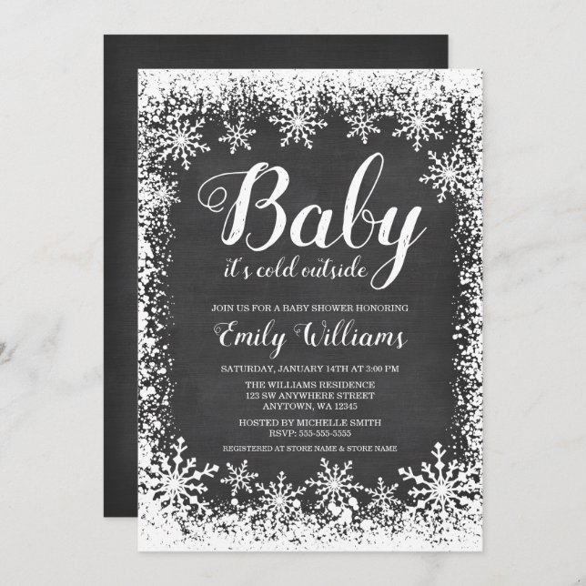 Convite Bebê É Frio Fora do Chá de fraldas de inverno da n (Frente/Verso)