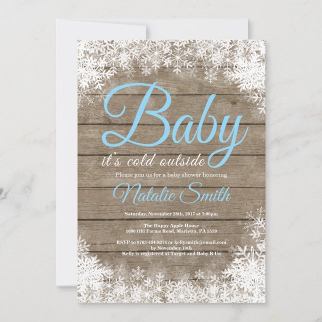 Convite Bebê É Frio Fora do Chá de fraldas Floco de Neve d (Frente)