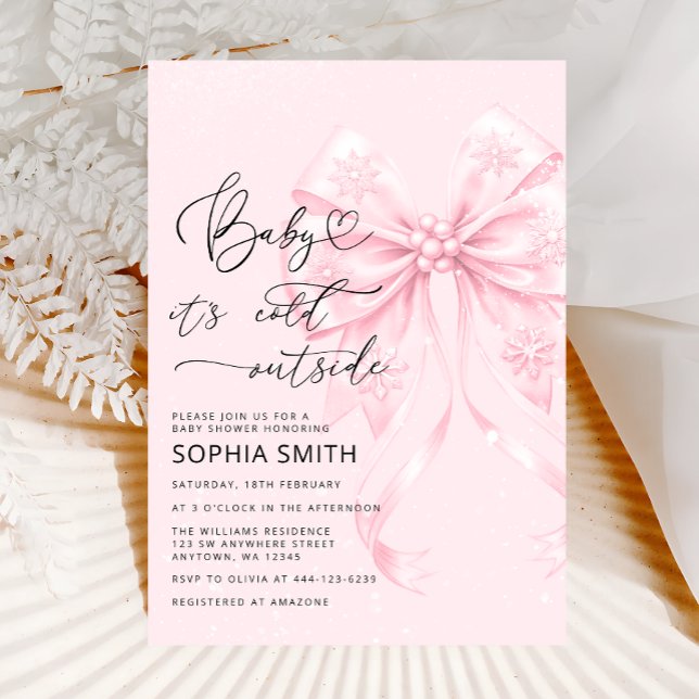 Convite Bebê é frio fora do Chá de fraldas rosa Arco (Criador carregado)