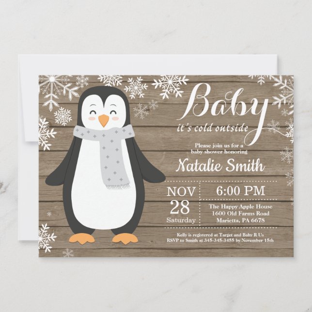 Convite Bebê é frio fora do Chá de fraldas Russo de Pingui (Frente)