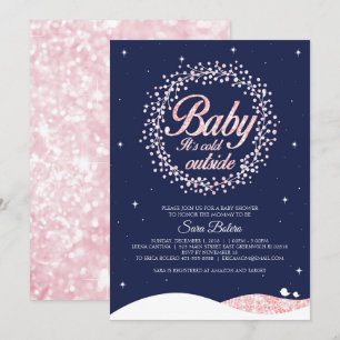 Convite Bebê É frio fora do Chá Marinho Rosa Sparkle