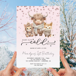 Convite Bebê É Frio Fora do primeiro aniversario Rosa