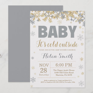 Convite Bebê é frio lá fora Chás de fraldas e Douradas