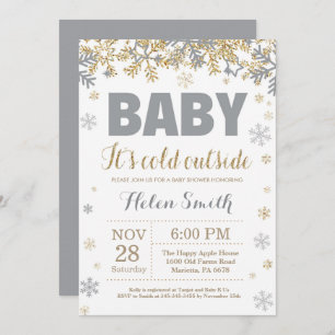 Convite Bebê é frio lá fora Chás de fraldas e Douradas