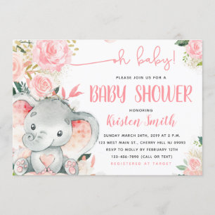Convite Bebê Elefante Floral Convoca Menina