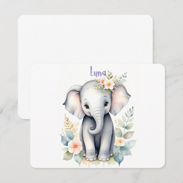 Convite Bebê Elefante Florido (Frente/Verso)