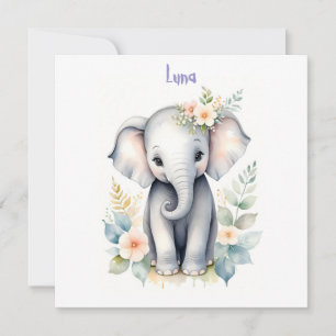 Convite Bebê Elefante Florido