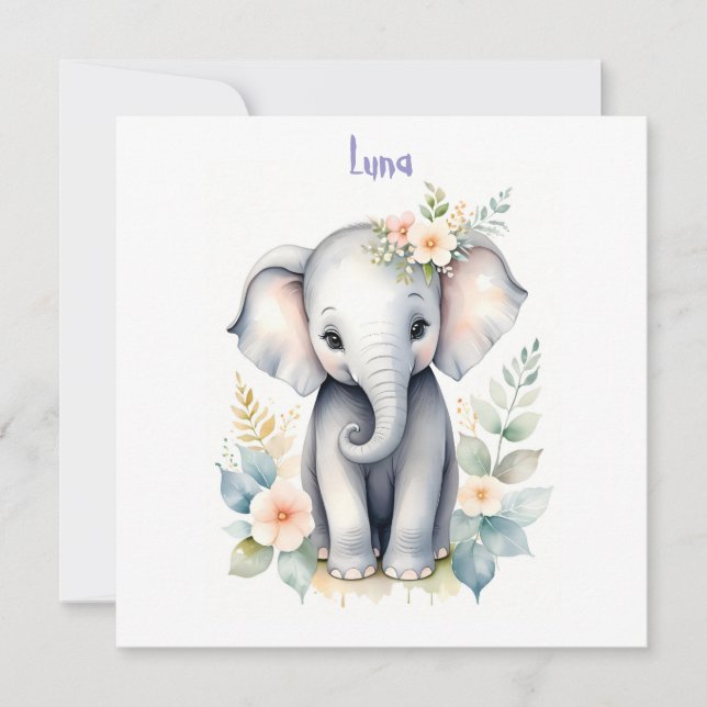Convite Bebê Elefante Florido (Frente)