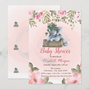 Convite Bebê Elefante Fofo, Chás de Bebê Florais