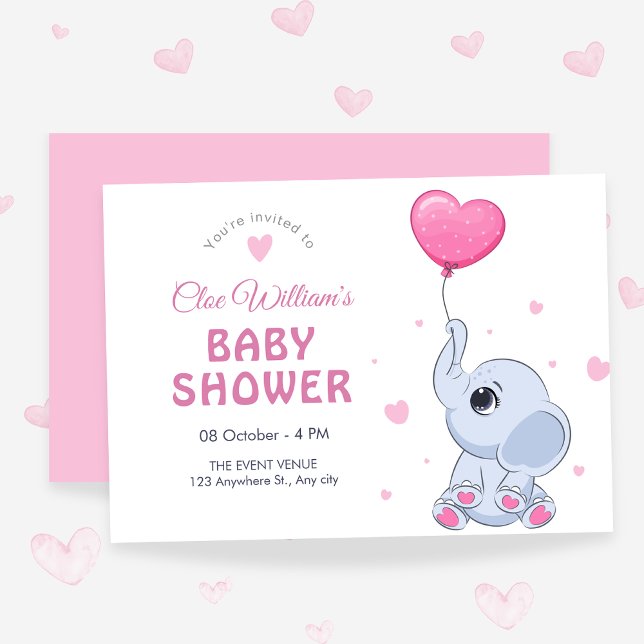 Convite Bebê elefante fofo e balão  (Criador carregado)
