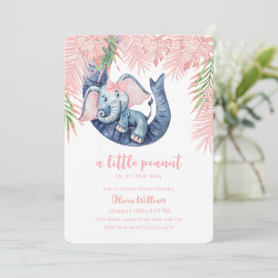 Convite Bebê Elefante Pequeno Amendoim Rosa Choque Chá de 