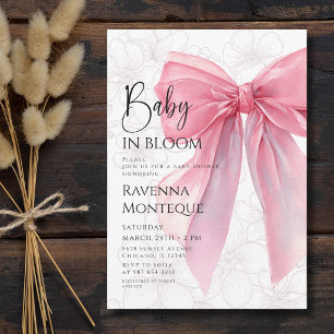 Convite Bebê Elegante em Flor Blush Arco Floral Chamada de
