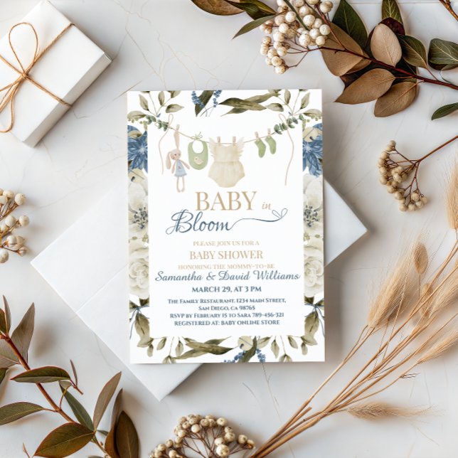 Convite Bebê Elegante em Roupinhas de Floral Verde (Criador carregado)