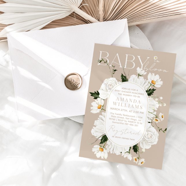 Convite Bebê Elegante no Chá de fraldas Bloom Daisy (Criador carregado)
