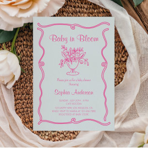 Convite Bebê Elegante no Chá de fraldas Floral Rosa-Bloque